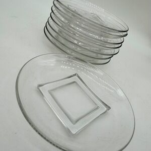 Cambridge Clear Glass Round Appetizer Plates with Square Center Set of 7